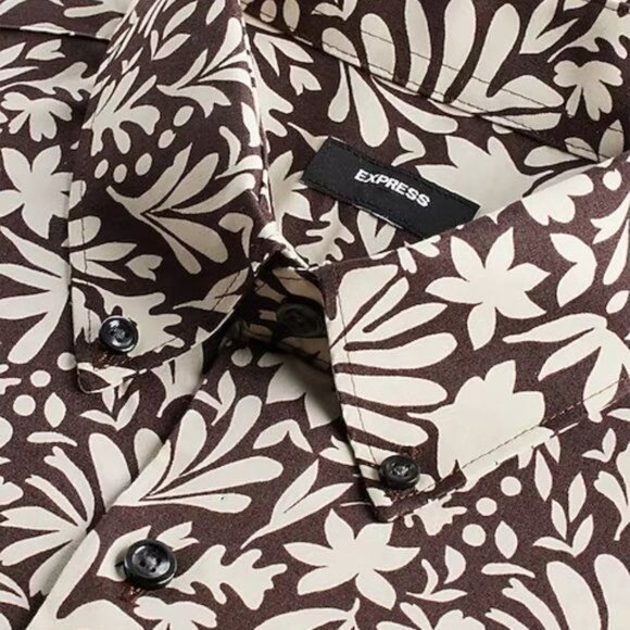 Express Slim Abstract Floral Print Stretch 1MX Dress Shirt Mens Size XL - Picture 3 of 6